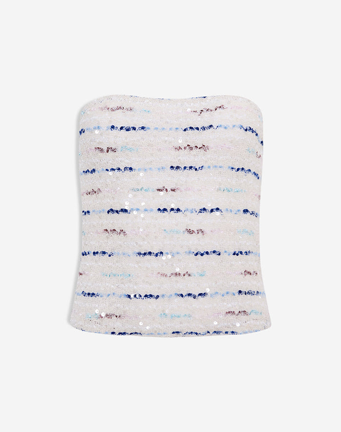 Image of Prana Bandeau Top in Knit Sequin Cream Blue