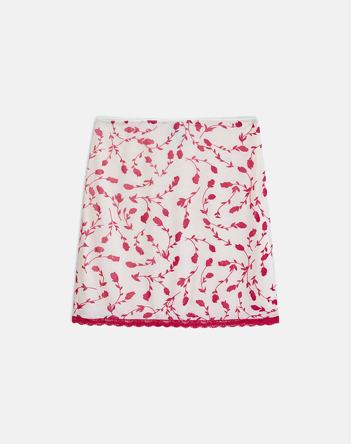 Image of Radu Midi Skirt in Cream with Red Leafy Lily Flock