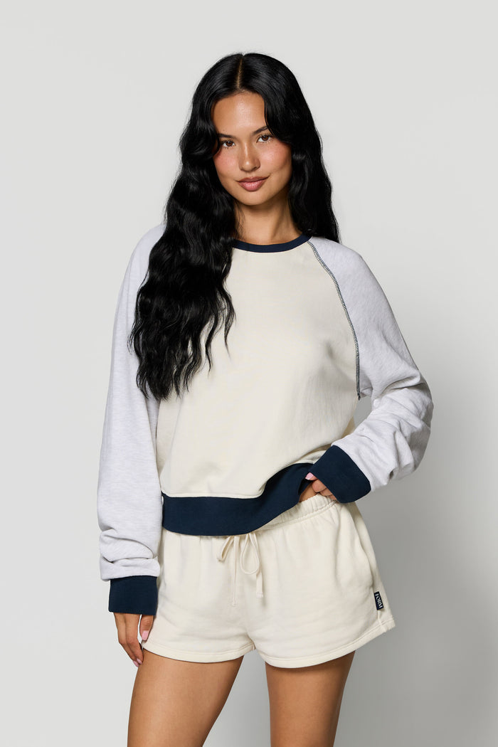 Raglan Crewneck - Cream/Heather/Navy