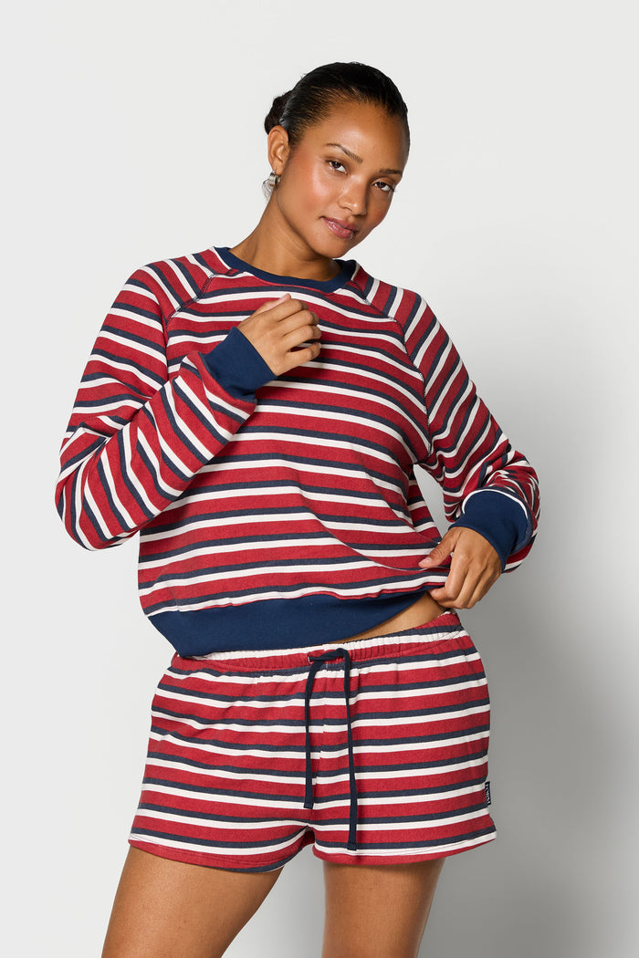 Raglan Crewneck - Ruby Stripe