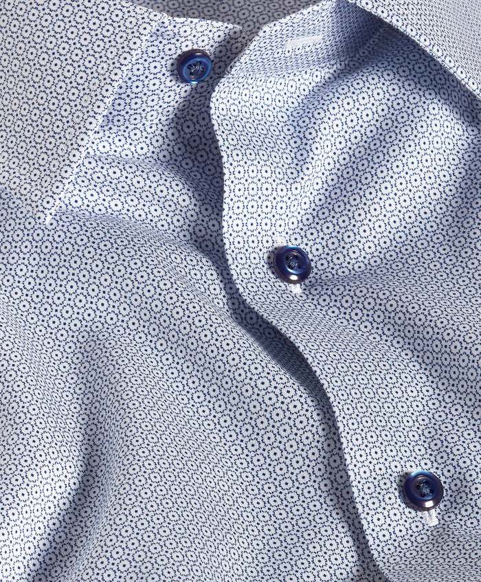 RBSP13202155 | White & Navy Micro Geometric Print Dress Shirt