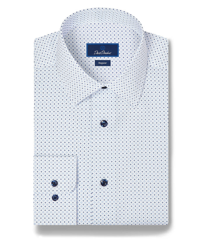 RBSP13206155 | White & Navy Micro Neat Print Dress Shirt