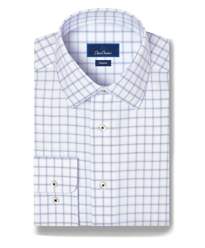 RBSP13810155 | White & Navy Windowpane Check Dress Shirt