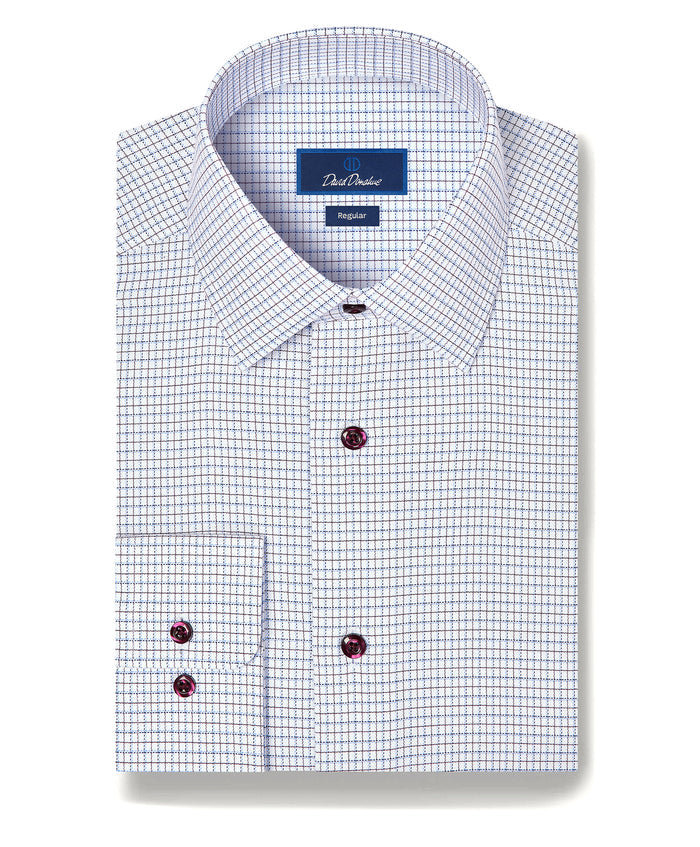 RBSP13812457 | Blue & Merlot Dobby Check Dress Shirt