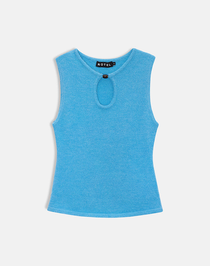 Image of Reita Keyhole Top with Bead in Knit Blue