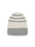 Ribbed Beanie - White and Grey  Stripes