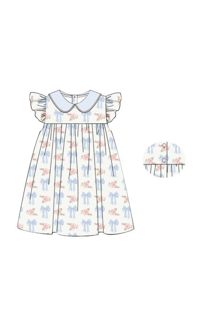 The Smocked Flamingo Apparel & Accessories Pre-Order Roses and Bows Flutter Sleeve Dress