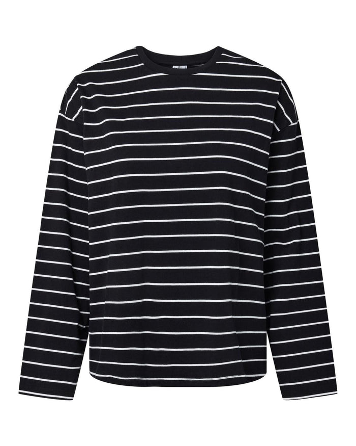 SADIE STRIPE TEE LS - BLACK/CLOUD DANCER