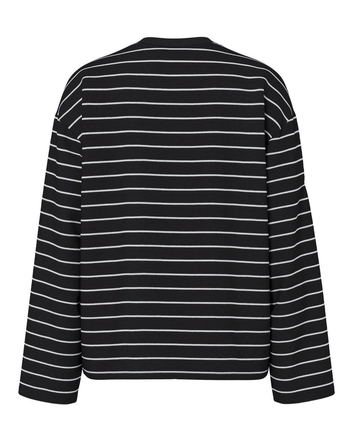 SADIE STRIPE TEE LS - BLACK/CLOUD DANCER