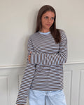 SADIE STRIPE TEE LS - CASHMERE BLUE / HOT FUDGE