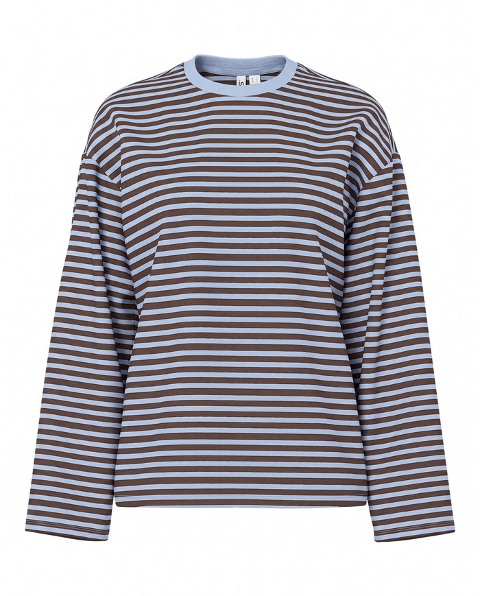 SADIE STRIPE TEE LS - CASHMERE BLUE / HOT FUDGE