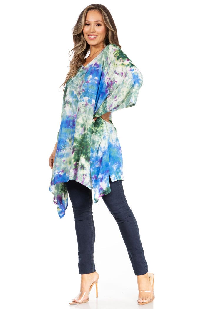 Sakkas Adalwin Second TieDye Desert Sun Circle Ponch Tunic Top Blouse W/Embroidery