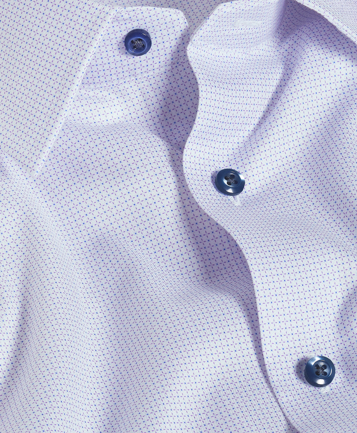 SBSP13005133 | White & Lilac Micro Geometric Print Stretch Dress Shirt