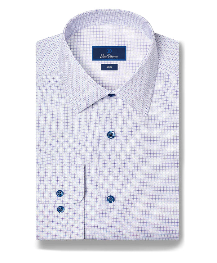 SBSP13005133 | White & Lilac Micro Geometric Print Stretch Dress Shirt
