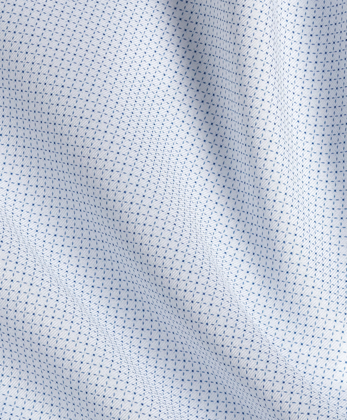 SBSP13005135 | White & Blue Micro Geometric Print Stretch Dress Shirt