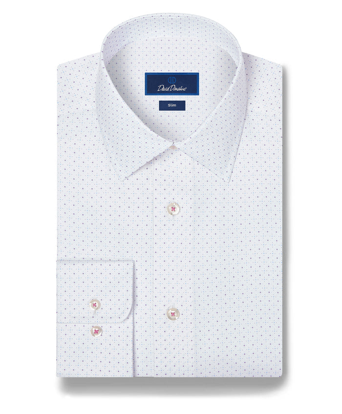 SBSP13200137 | White & Purple Micro Neat Print Stretch Dress Shirt
