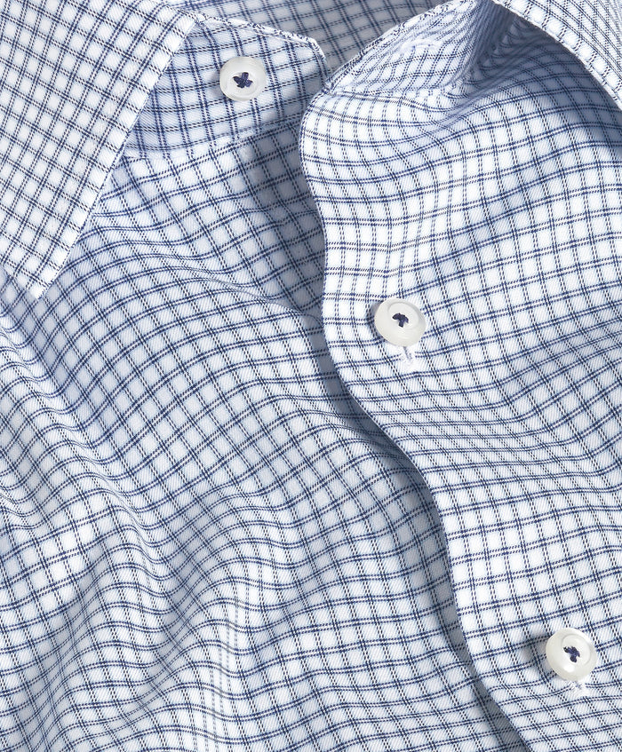 SBSP13801155 | White & Navy Twill Check Stretch Dress Shirt