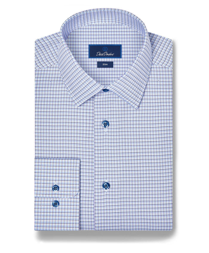 SBSP13802485 | Blue & Purple Twill Check Stretch Dress Shirt