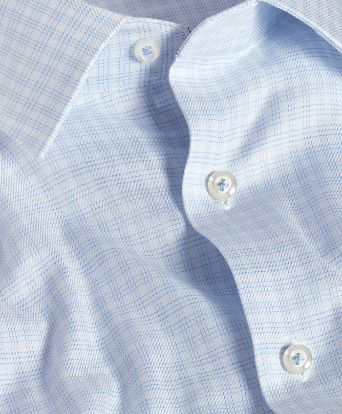 SBSP13819136 | White & Sky Twill Check Stretch Dress Shirt