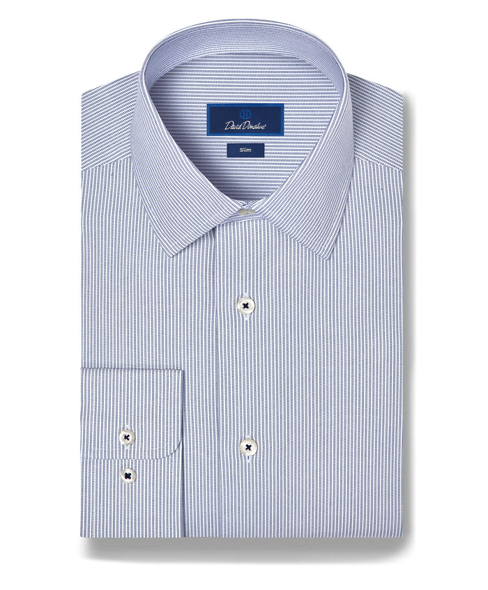 SBSP13950407 | Navy & White Twill Stripe Stretch Dress Shirt