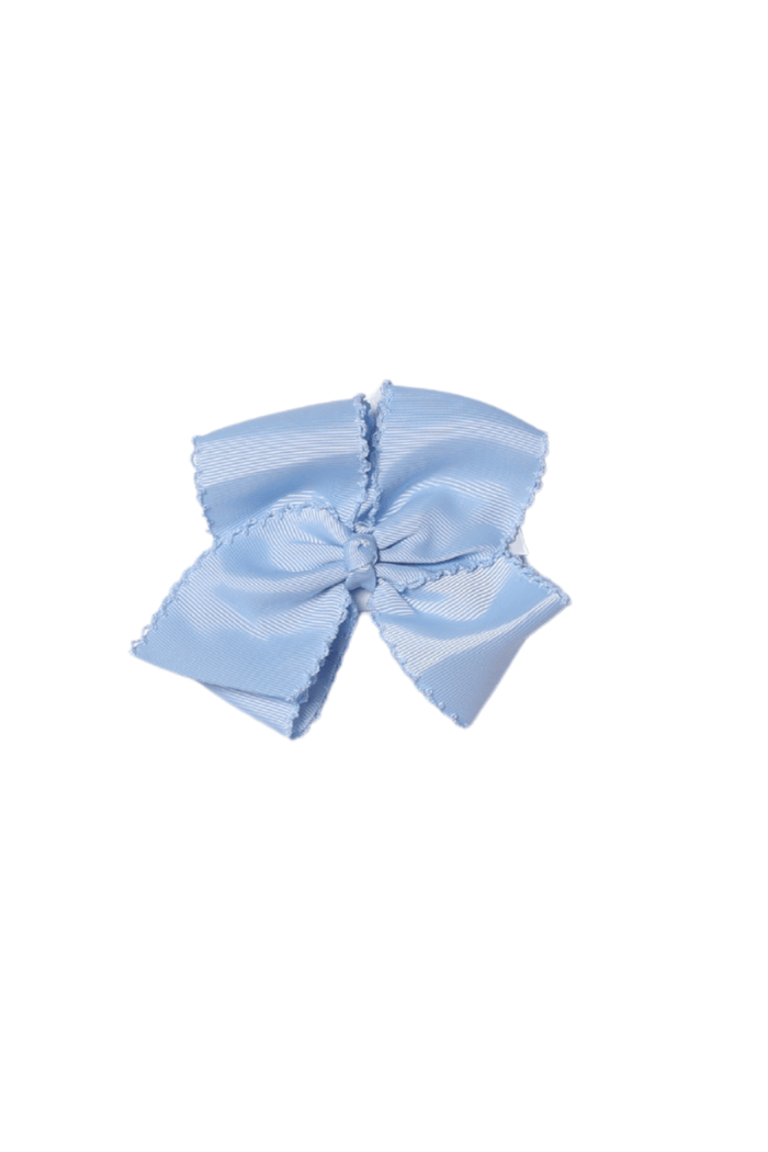 The Smocked Flamingo Scalloped Edge Grosgrain Bow Light Blue with Blue Trim