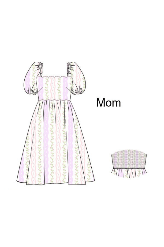 The Smocked Flamingo Apparel & Accessories Pre-Order Scalloped Floral Mom Dress