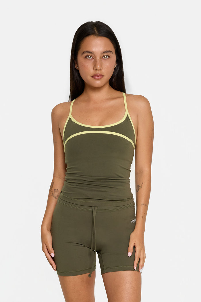 Scoop Contrast Cami - Olive/Lemon
