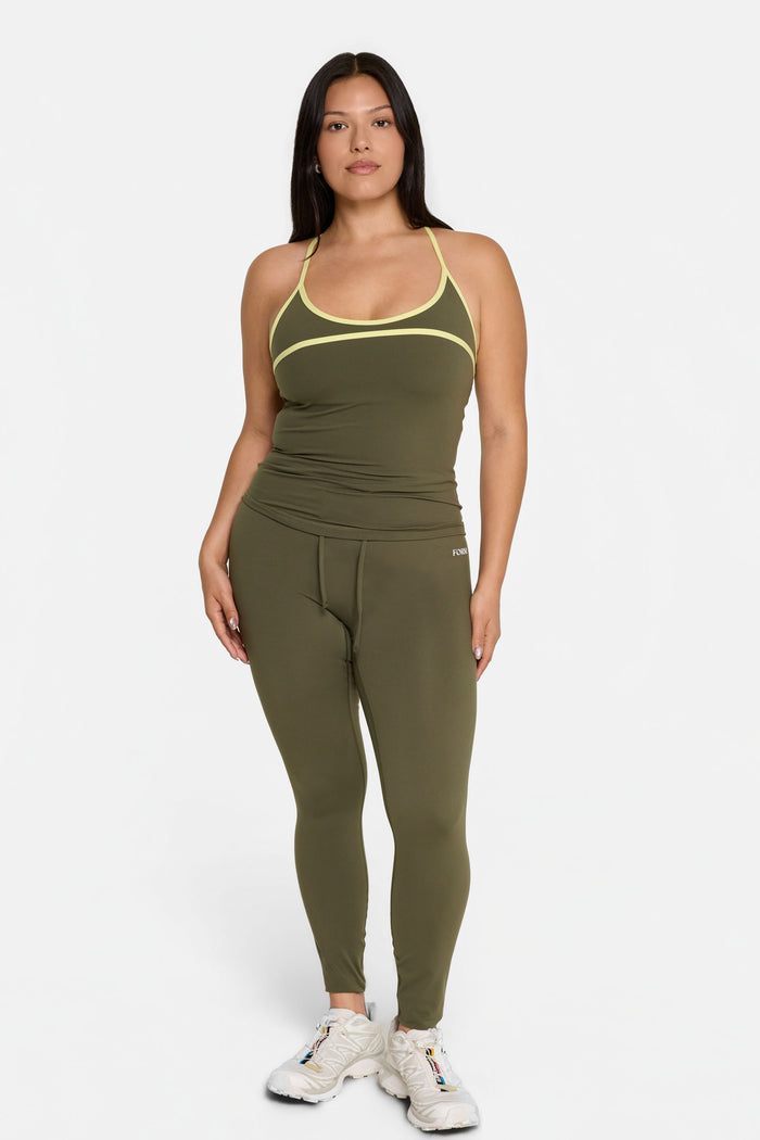 Scoop Contrast Cami - Olive/Lemon