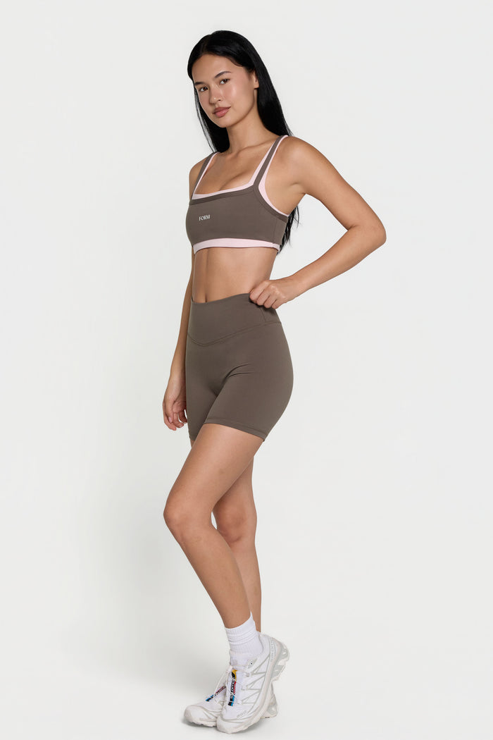 Scoop Layered Bra - Walnut/Pink