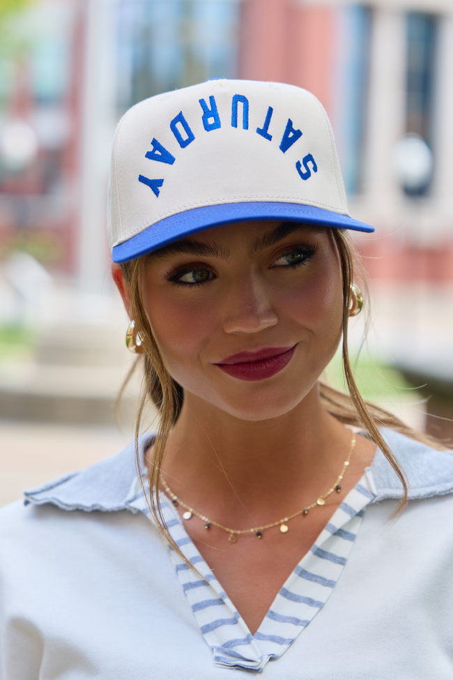 See You Saturday Royal Blue Embroidered Trucker Hat