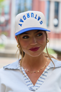 See You Saturday Royal Blue Embroidered Trucker Hat