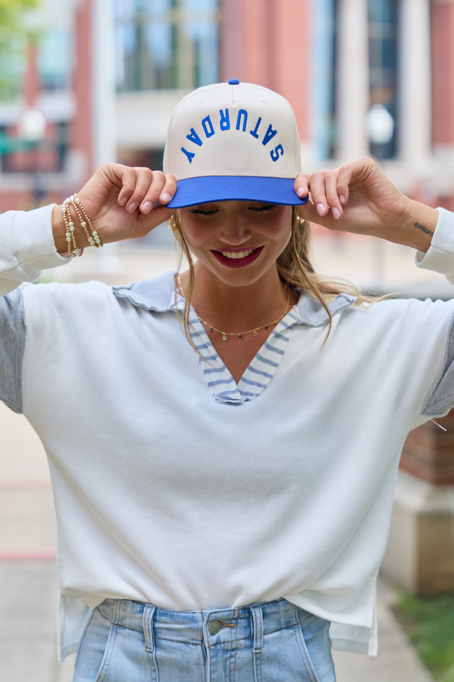 See You Saturday Royal Blue Embroidered Trucker Hat