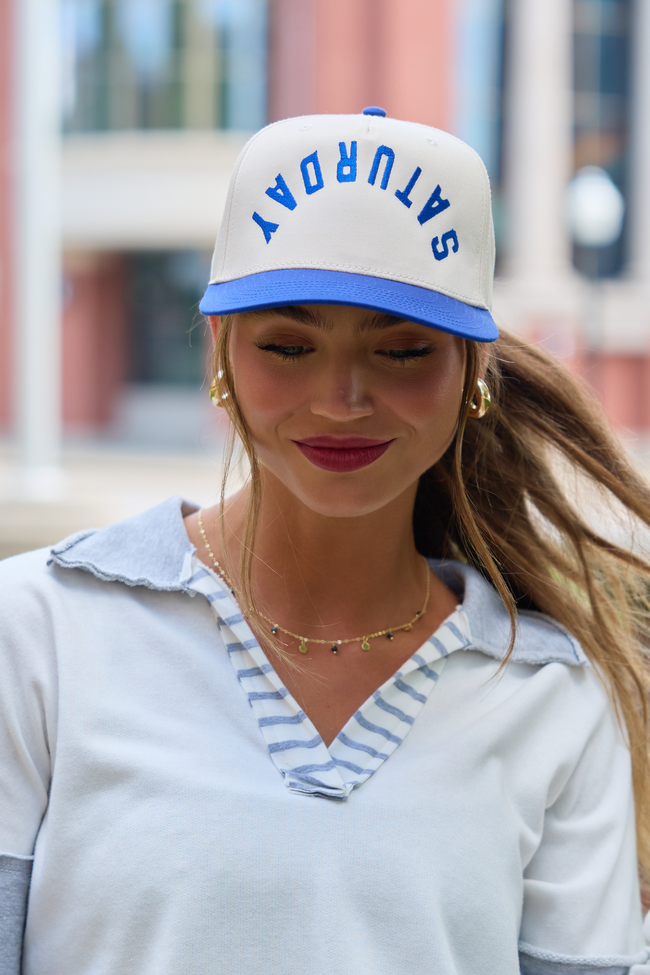 See You Saturday Royal Blue Embroidered Trucker Hat