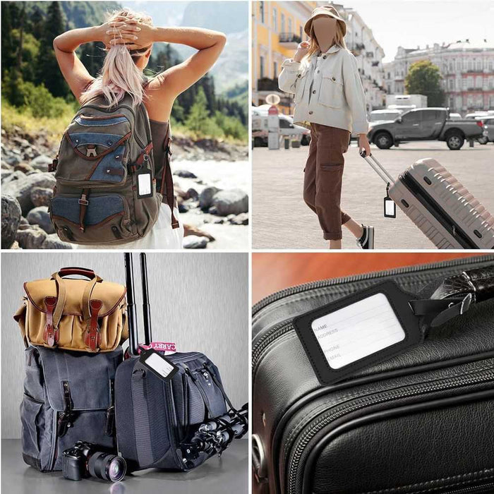Set of 10 - Suitcase Luggage Tag Luggage Labels with Name ID Card ( Black)