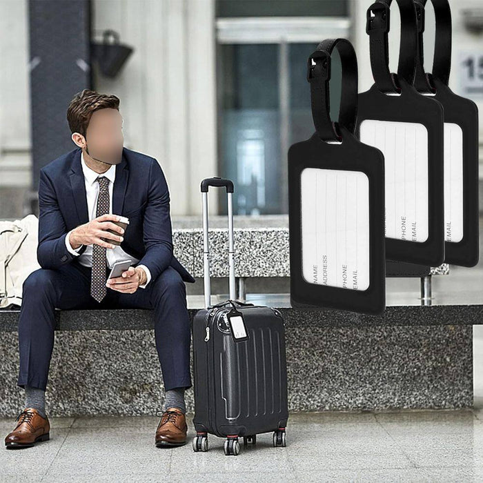Set of 10 - Suitcase Luggage Tag Luggage Labels with Name ID Card ( Black)