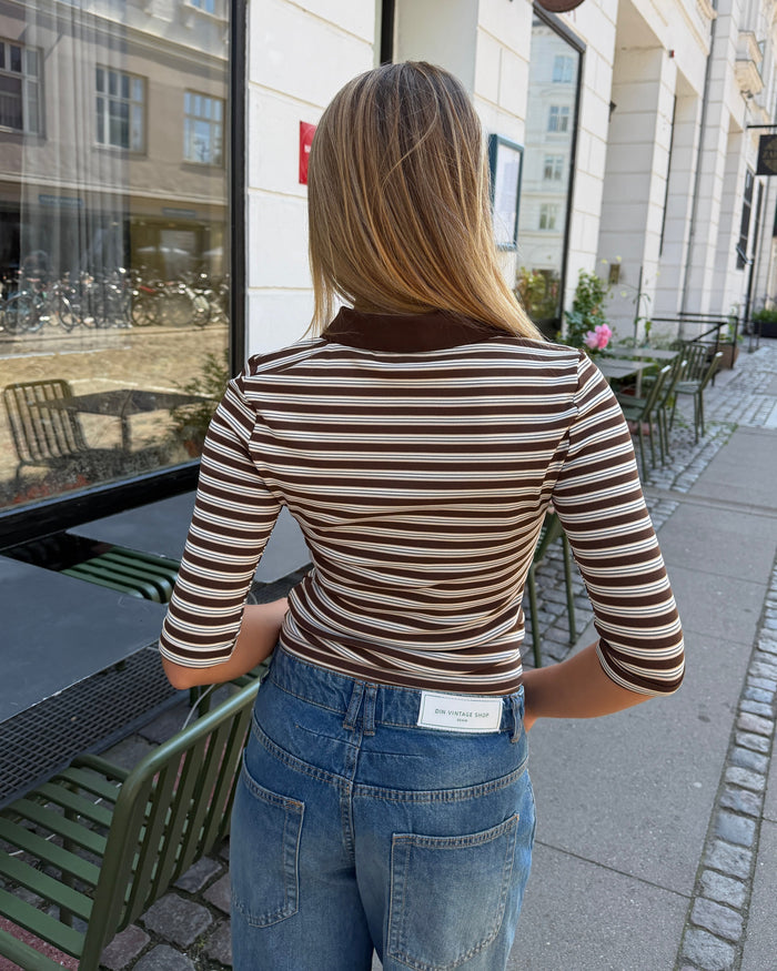 SILJE 3/4 POLO TOP - BROWN MIX