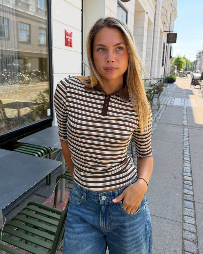 SILJE 3/4 POLO TOP - BROWN MIX