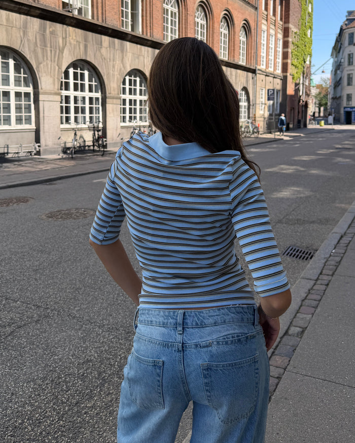SILJE 3/4 POLO TOP - LIGHT BLUE MIX