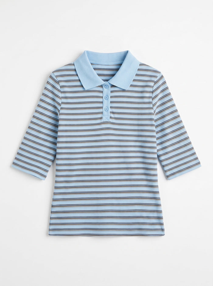 SILJE 3/4 POLO TOP - LIGHT BLUE MIX - Dinvintageshop