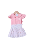 The Smocked Flamingo Apparel & Accessories Smocked Blue Gingham Floral Skort Set