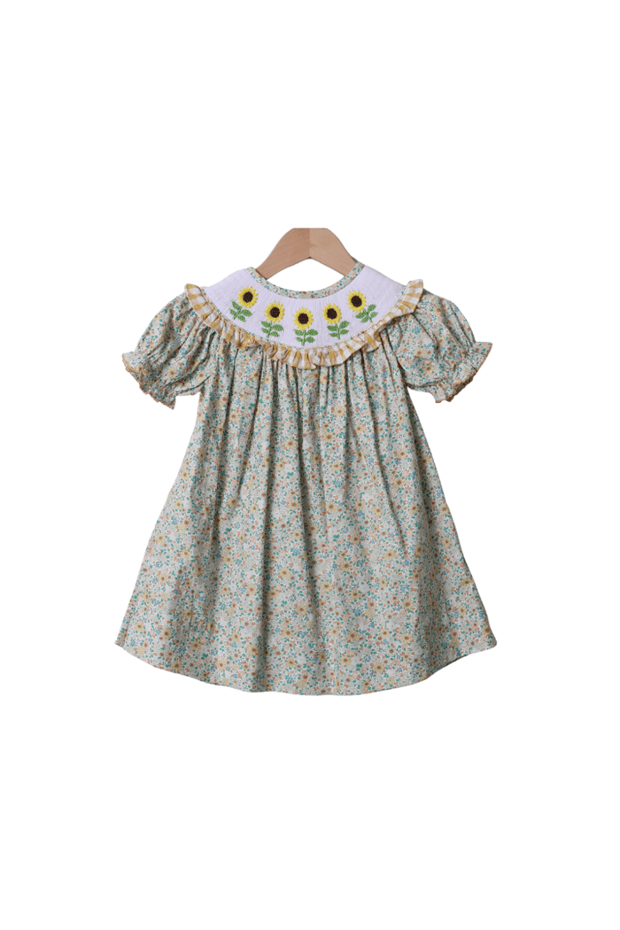 The Smocked Flamingo Apparel & Accessories Smocked Floral Sunflower Dress