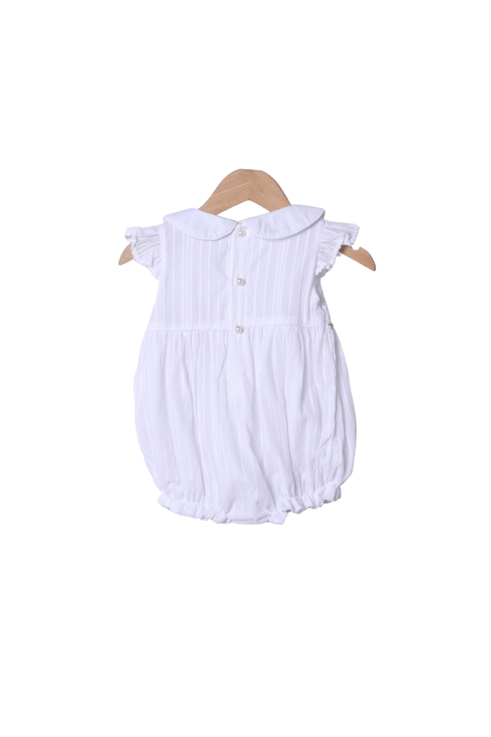 The Smocked Flamingo Apparel & Accessories Smocked Heirloom Floret White Linen Bubble