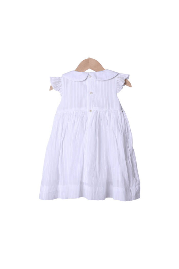 The Smocked Flamingo Apparel & Accessories Smocked Heirloom Floret White Linen Dress