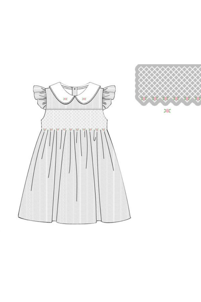 The Smocked Flamingo Apparel & Accessories Pre-Order Smocked Heirloom Floret White Linen Dress