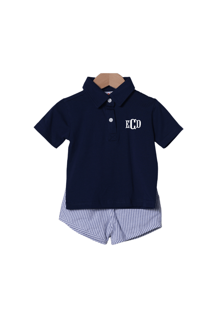 The Smocked Flamingo Apparel & Accessories Smocked Navy and White Pinstripe Short Set