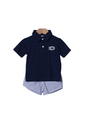 The Smocked Flamingo Apparel & Accessories Smocked Navy and White Pinstripe Short Set