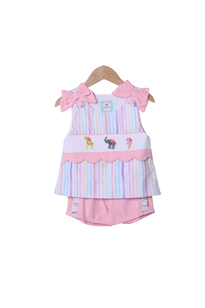 The Smocked Flamingo Apparel & Accessories Smocked Zoo Fun Scalloped Short Set