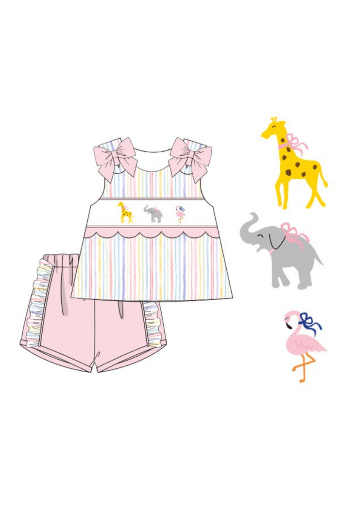 The Smocked Flamingo Apparel & Accessories Pre-Order Smocked Zoo Fun Scalloped Short Set