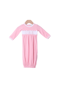 The Smocked Flamingo Smocked/Embroidered Custom Pink Knit Layette Gown