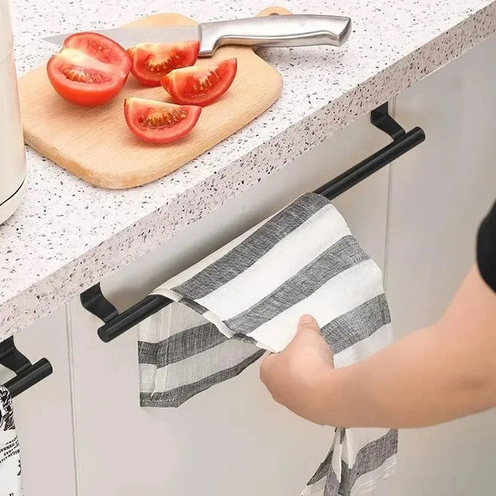 Stainless Steel Over-Door Towel Rack - Bathroom and Kitchen Storage Organizer